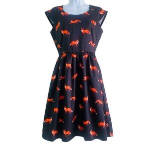 Origami Doll Fox Print Cap Sleeve Fit And Flare Dress Size 8